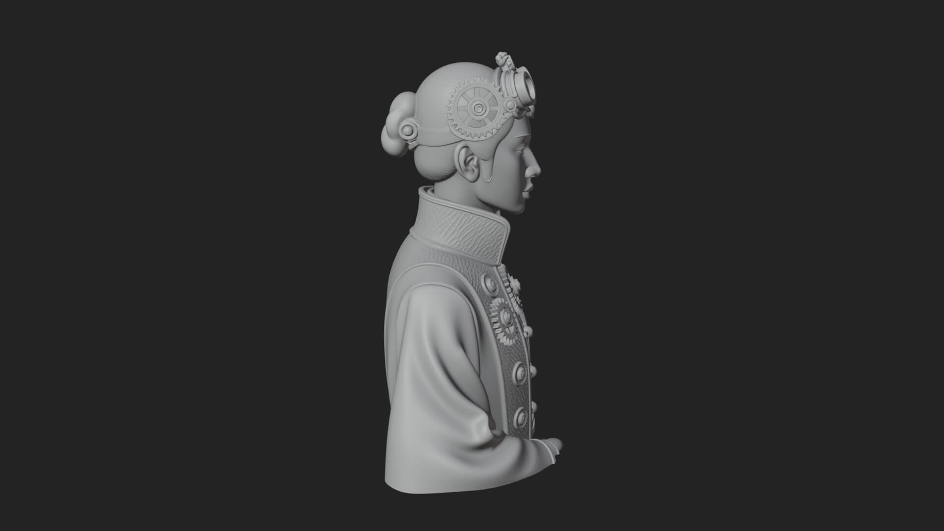 Steampunk Lady Bust Statue Design 1 3D Print Model 3D Model