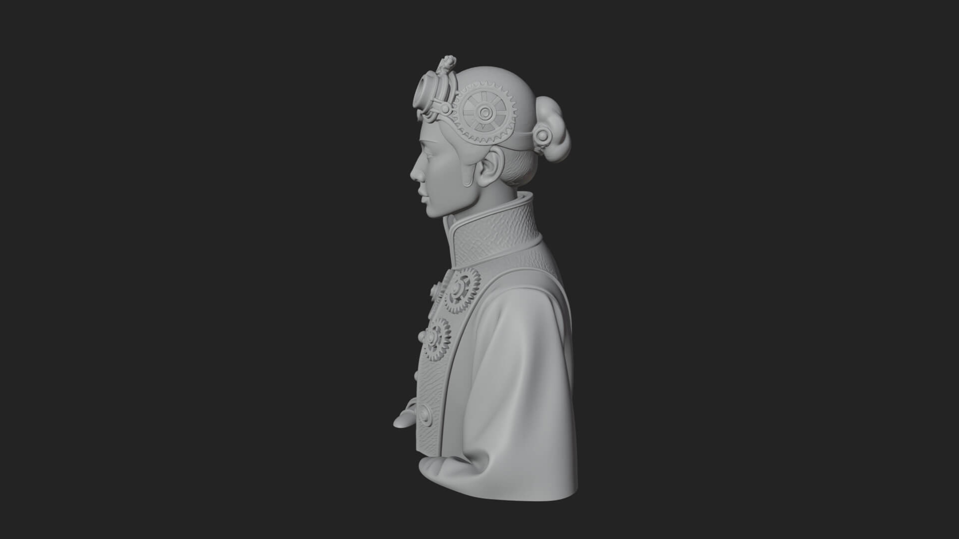 Steampunk Lady Bust Statue Design 1 3D Print Model 3D Model