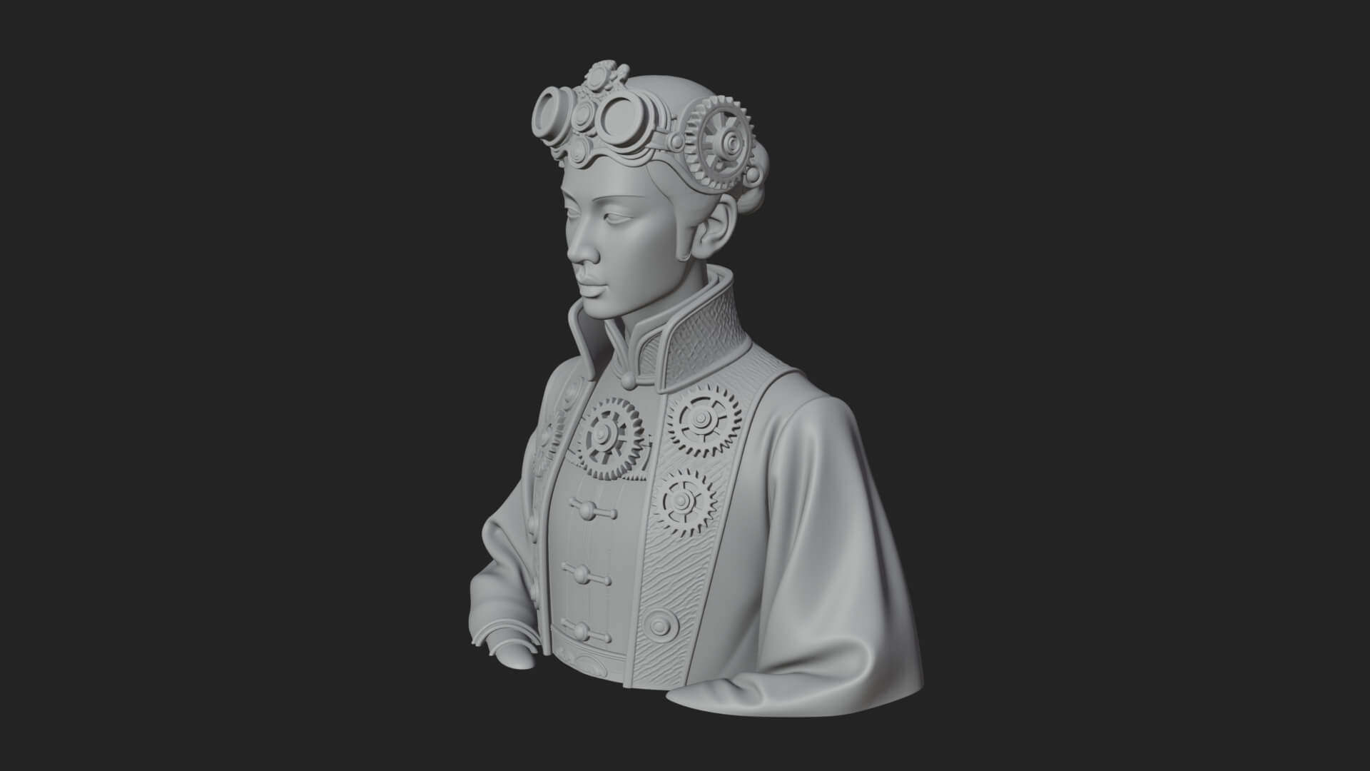 Steampunk Lady Bust Statue Design 1 3D Print Model 3D Model