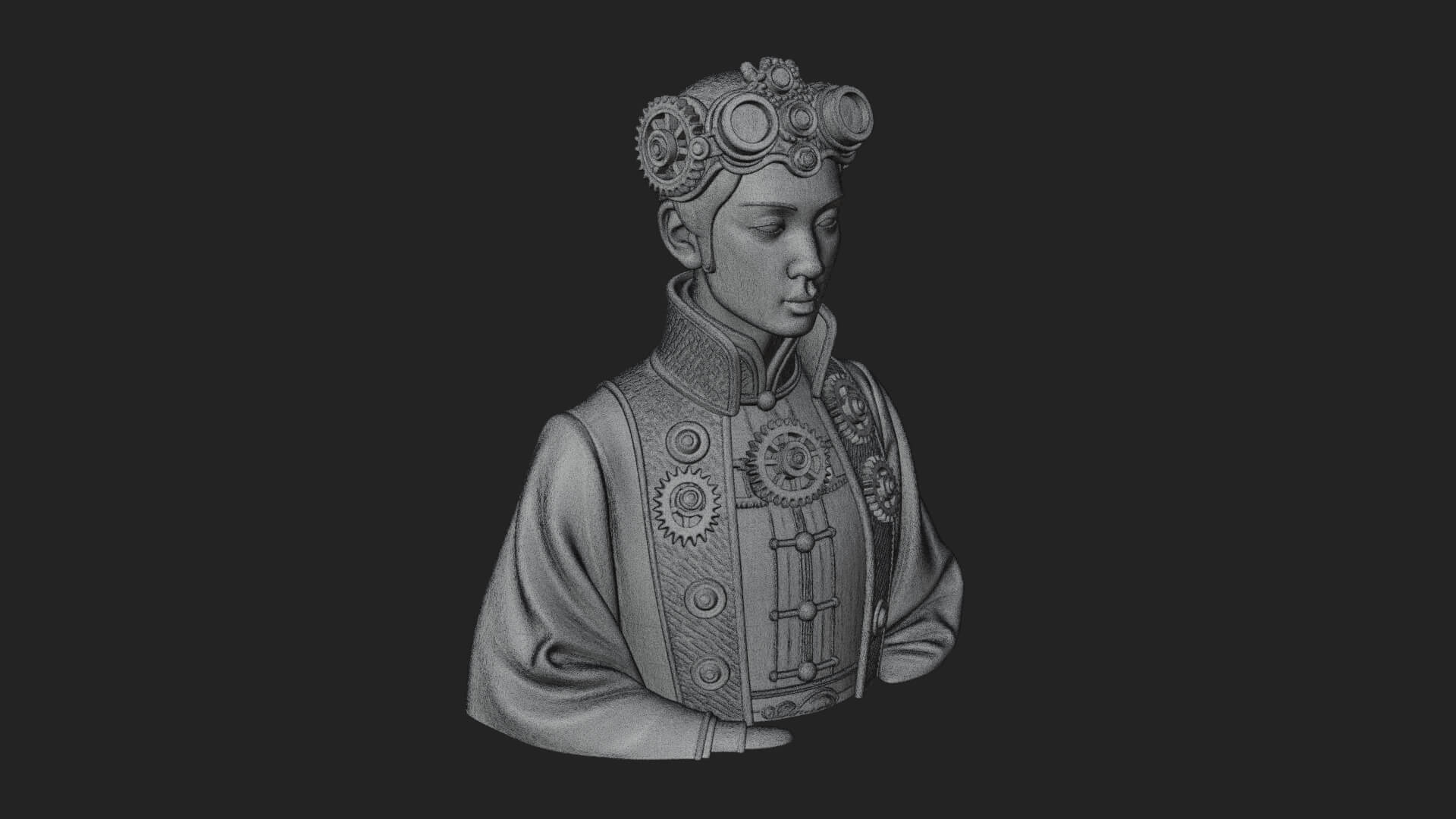 Steampunk Lady Bust Statue Design 1 3D Print Model 3D Model