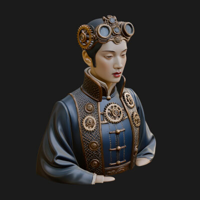 Steampunk Lady Bust Statue Design 1 3D Print Model
