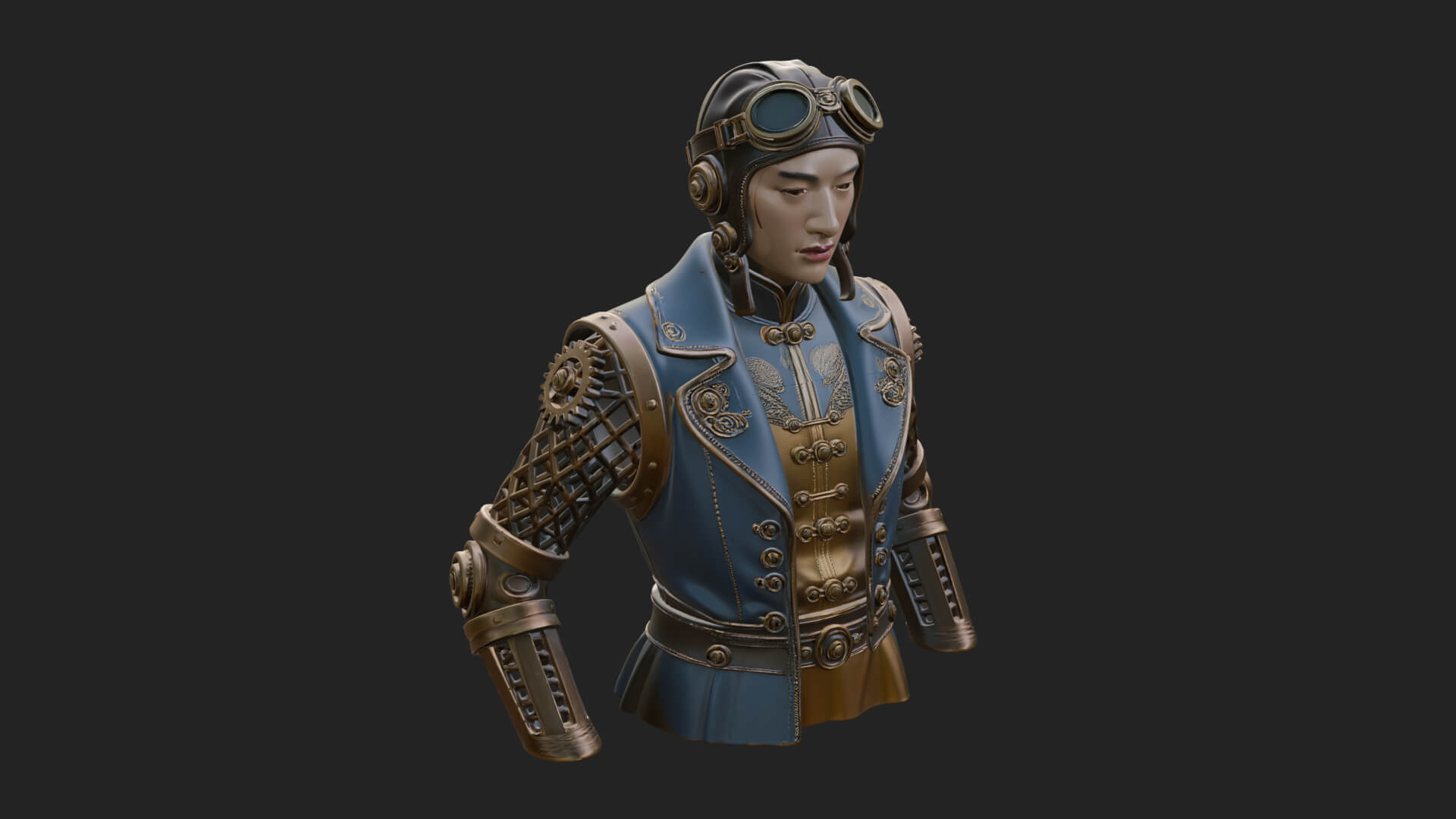 Steampunk Lady Bust Statue Design 10 3D Print Model 3D Model