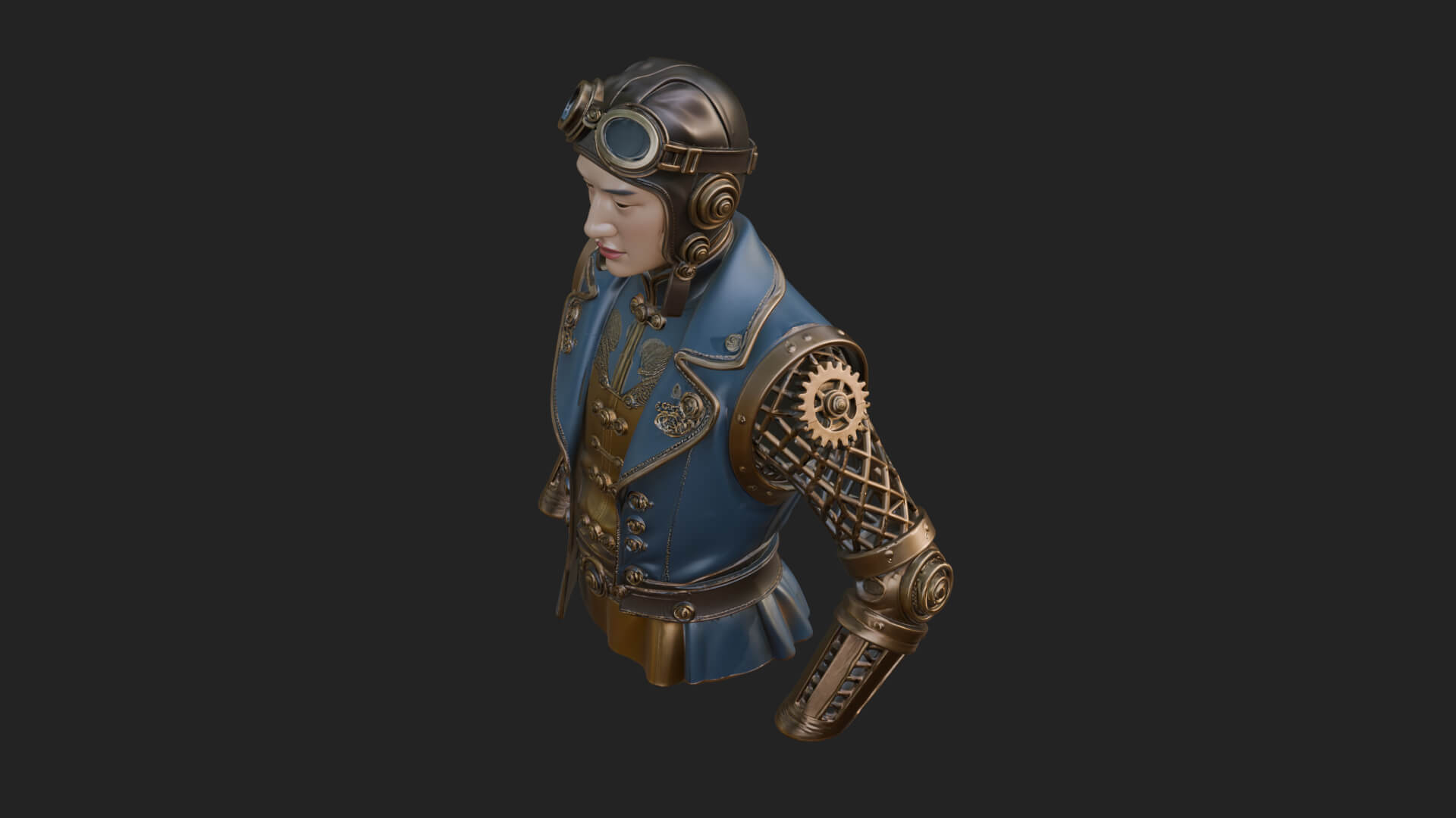 Steampunk Lady Bust Statue Design 10 3D Print Model 3D Model