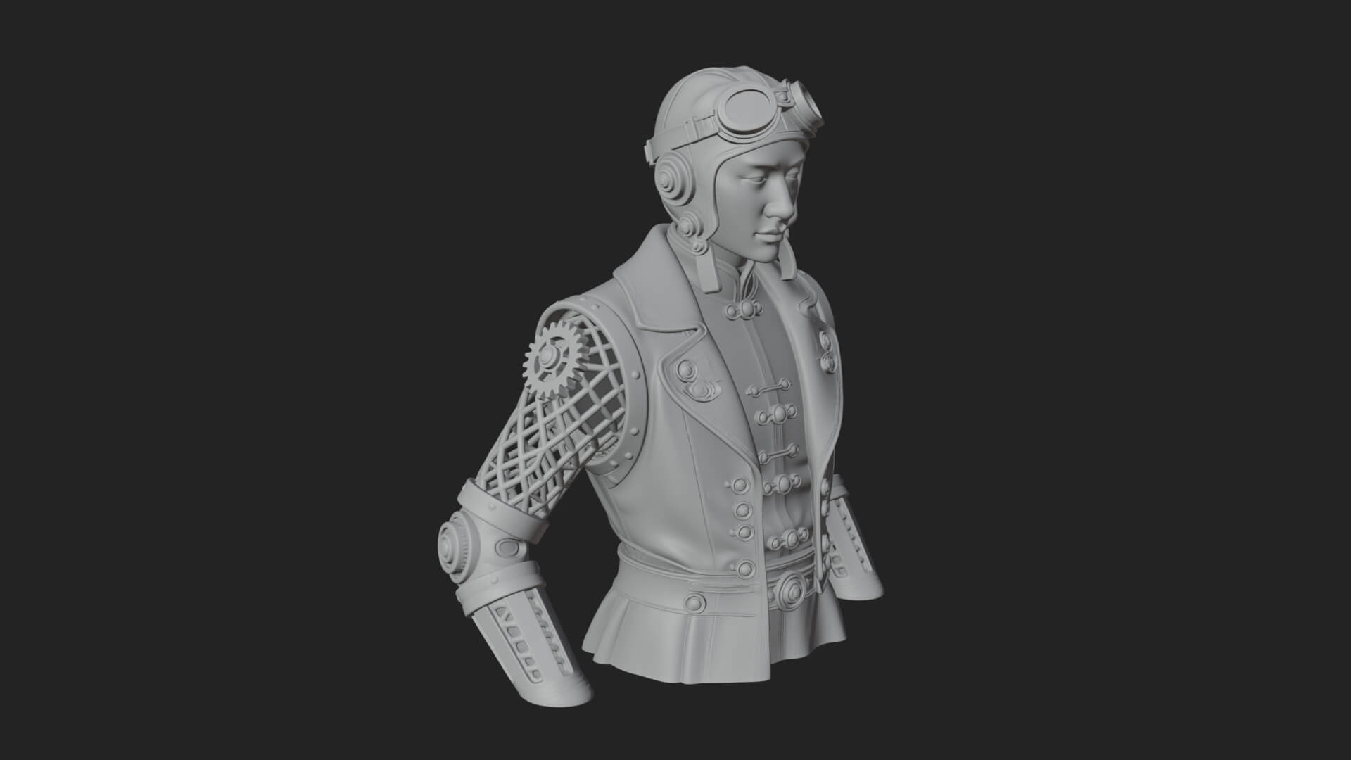 Steampunk Lady Bust Statue Design 10 3D Print Model 3D Model