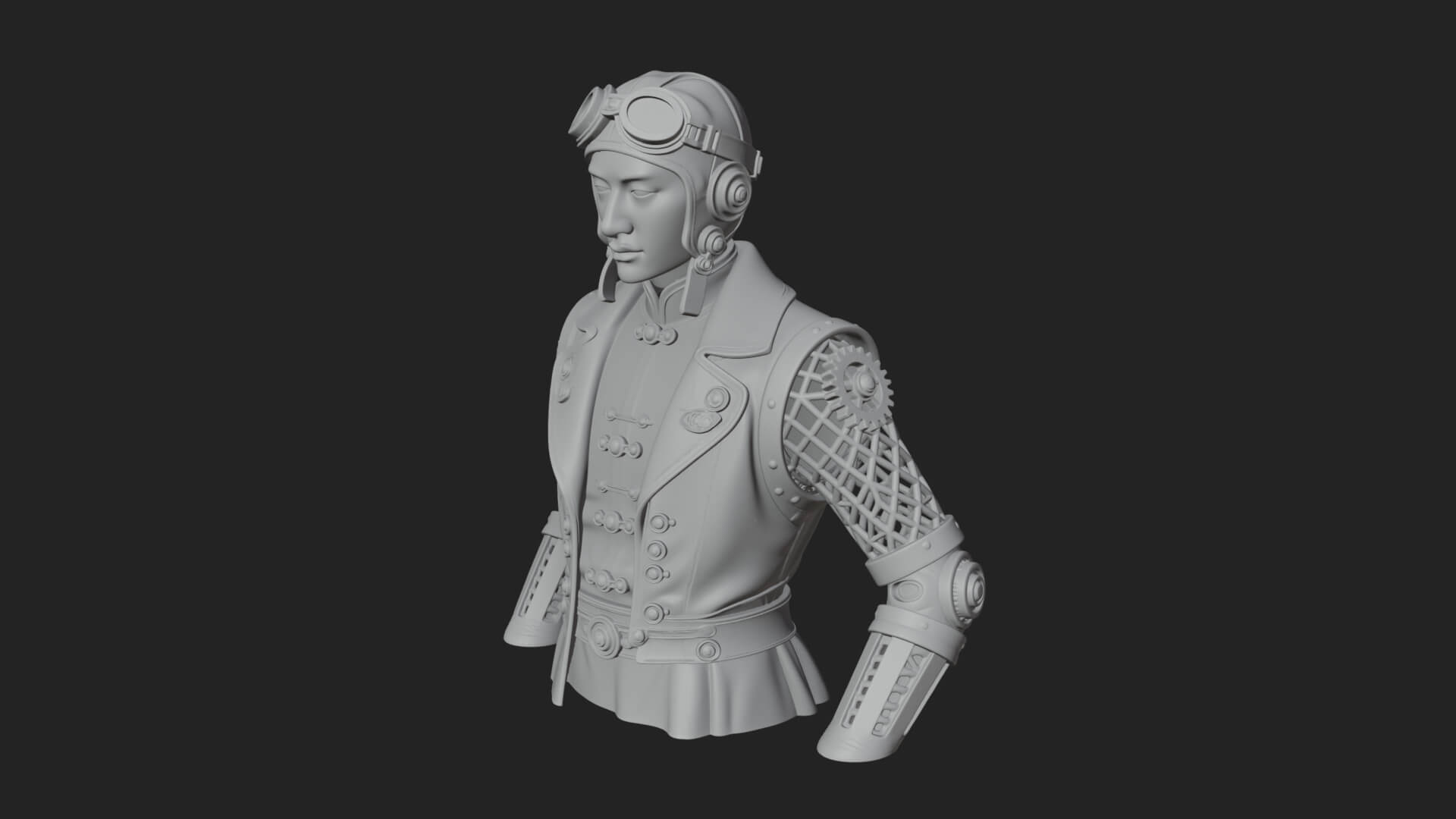 Steampunk Lady Bust Statue Design 10 3D Print Model 3D Model