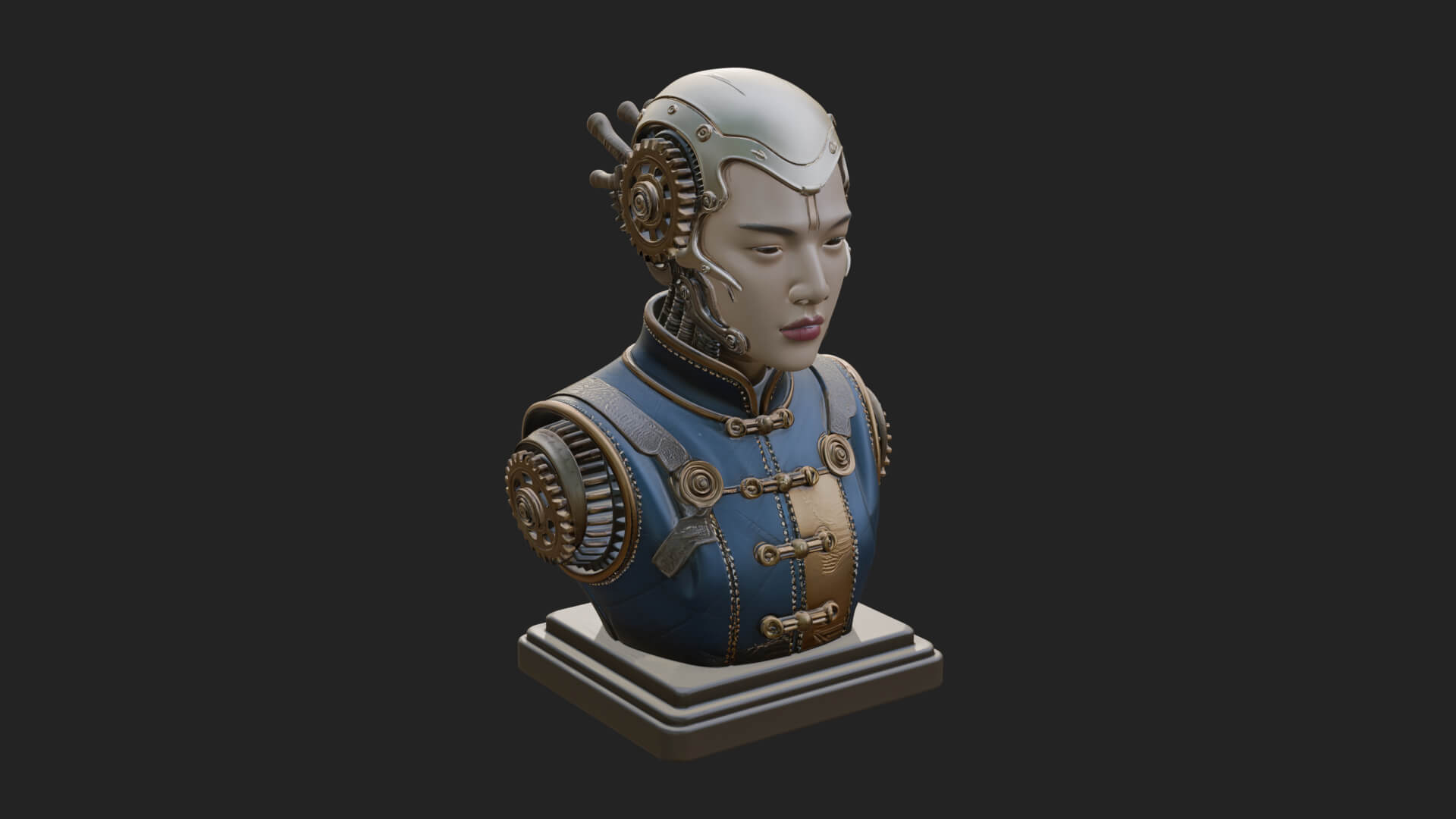 Steampunk Lady Bust Statue Design 11 3D Print Model 3D Model