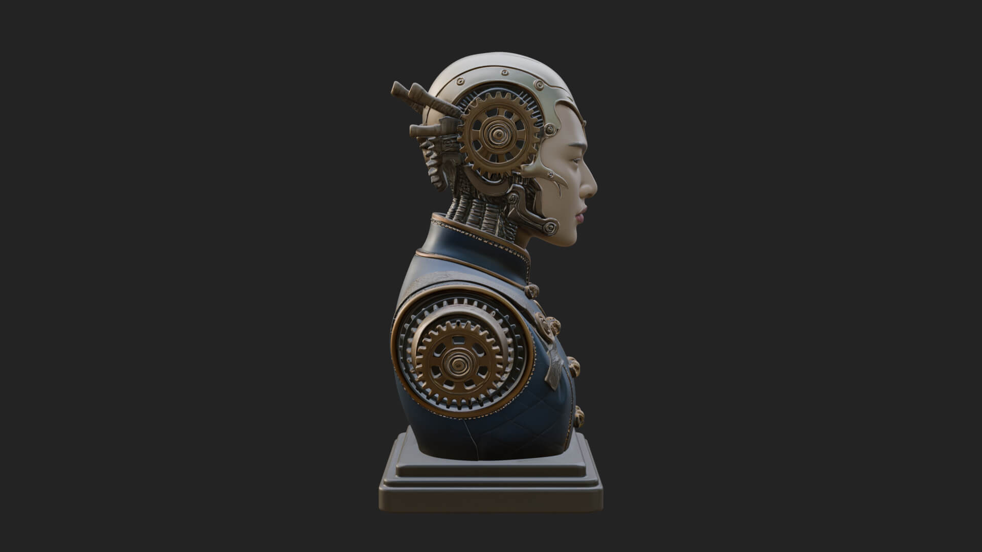 Steampunk Lady Bust Statue Design 11 3D Print Model 3D Model