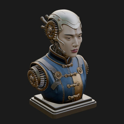 Steampunk Lady Bust Statue Design 11 3D Print Model