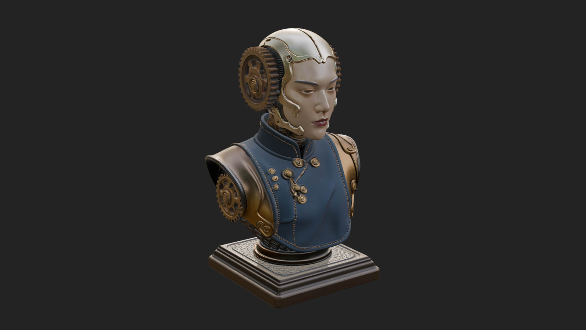 Steampunk Lady Bust Statue Design 12 3D Print Model 3D Model