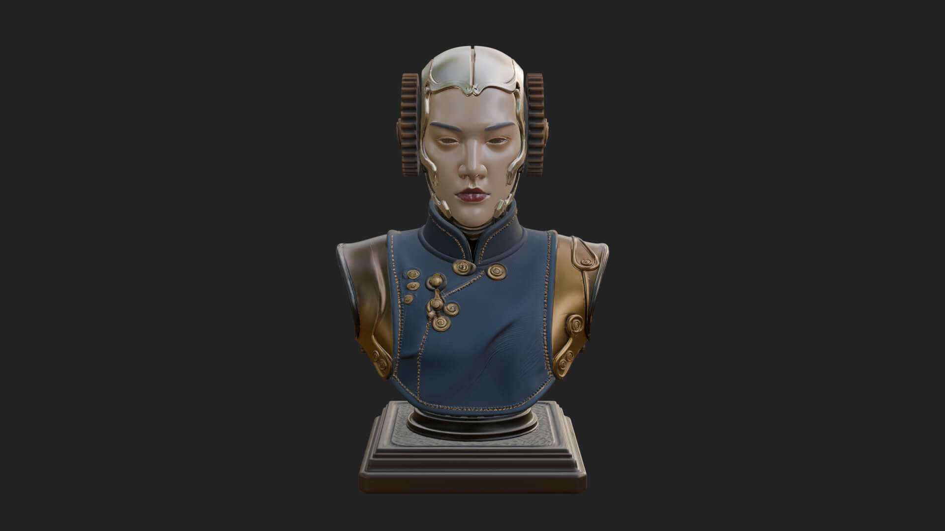 Steampunk Lady Bust Statue Design 12 3D Print Model 3D Model