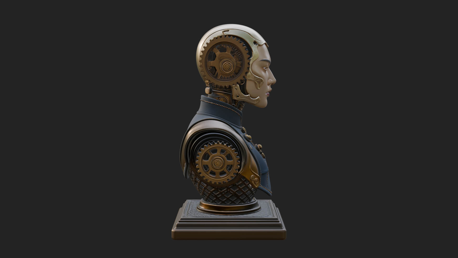 Steampunk Lady Bust Statue Design 12 3D Print Model 3D Model