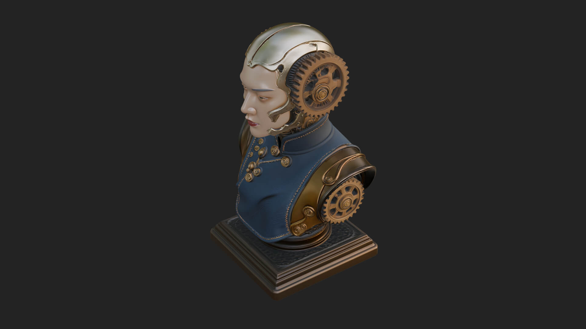 Steampunk Lady Bust Statue Design 12 3D Print Model 3D Model