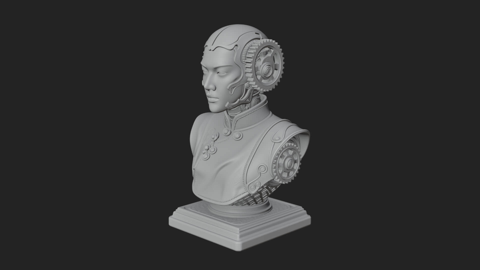 Steampunk Lady Bust Statue Design 12 3D Print Model 3D Model