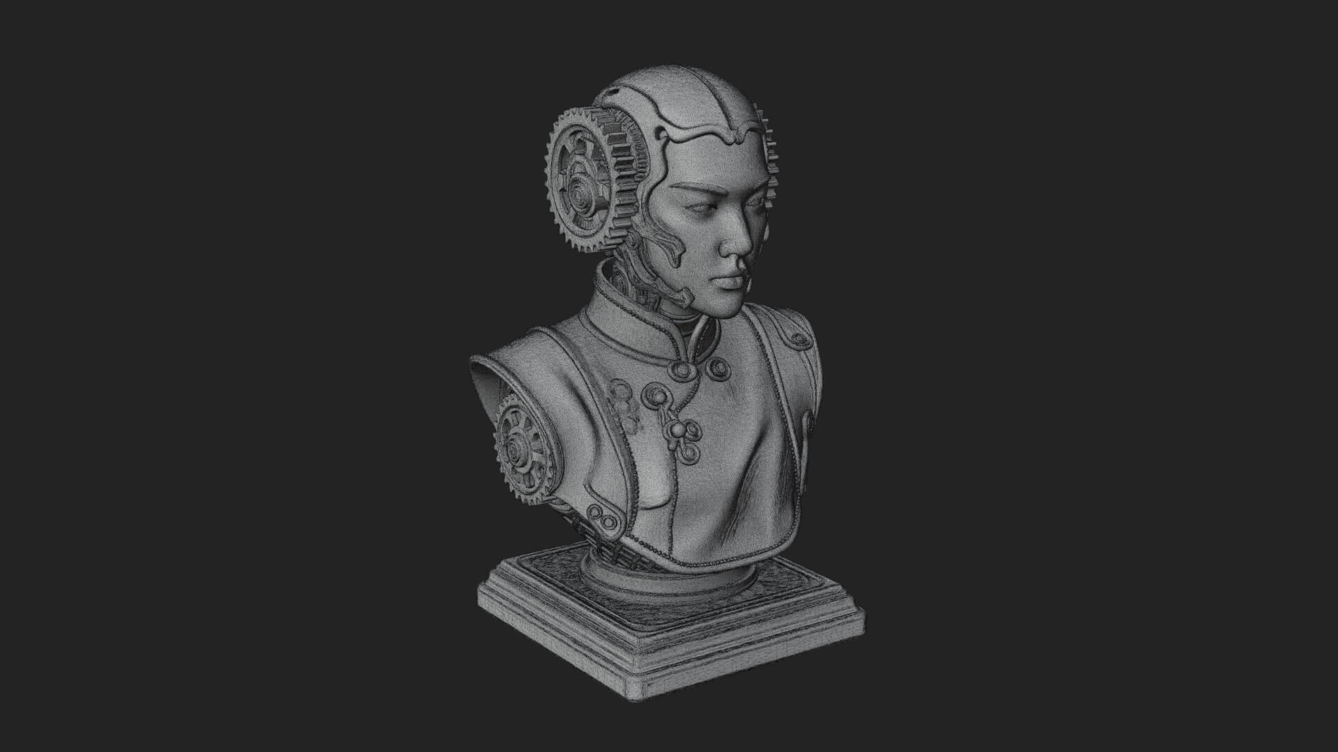 Steampunk Lady Bust Statue Design 12 3D Print Model 3D Model