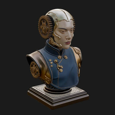 Steampunk Lady Bust Statue Design 12 3D Print Model