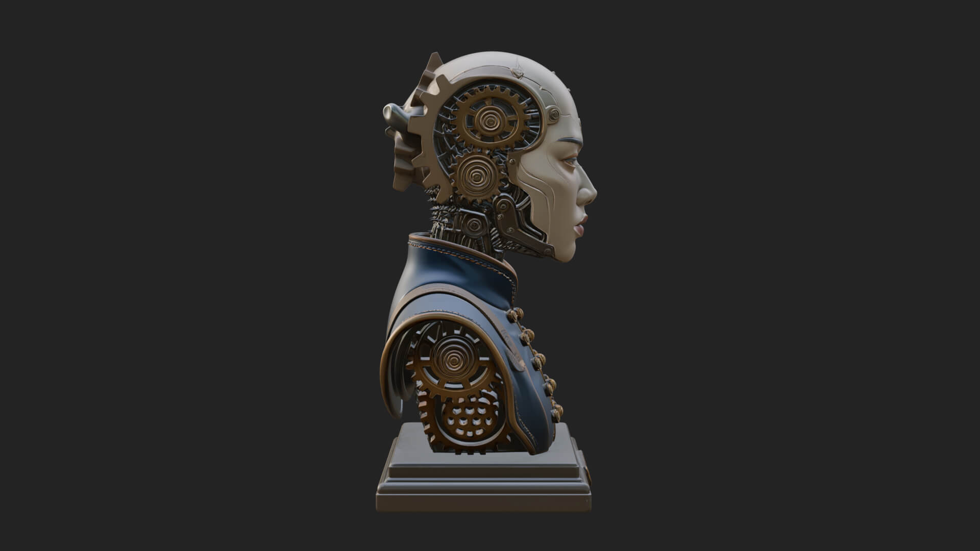 Steampunk Lady Bust Statue Design 13 3D Print Model 3D Model