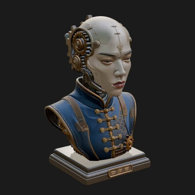 Steampunk Lady Bust Statue Design 13 3D Print Model