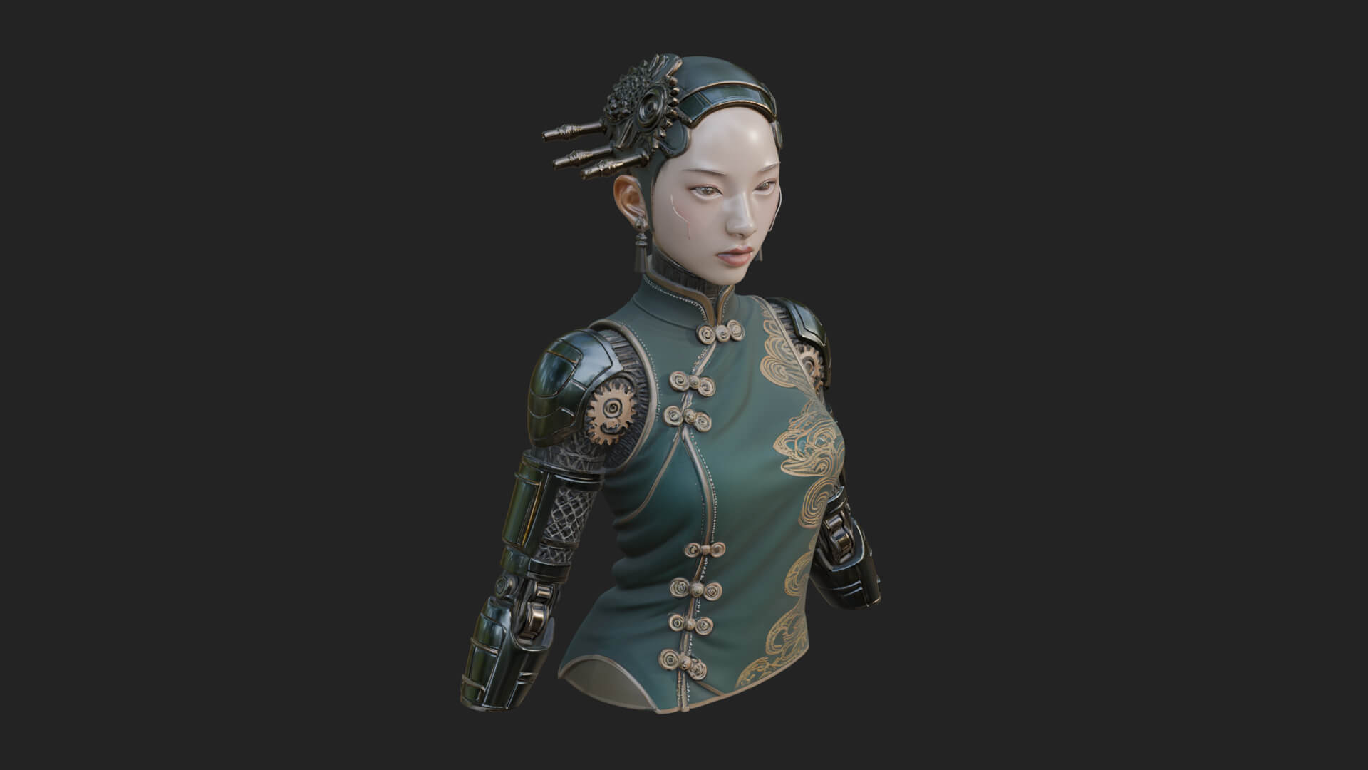 Steampunk Lady Bust Statue Design 14 3D Print Model 3D Model