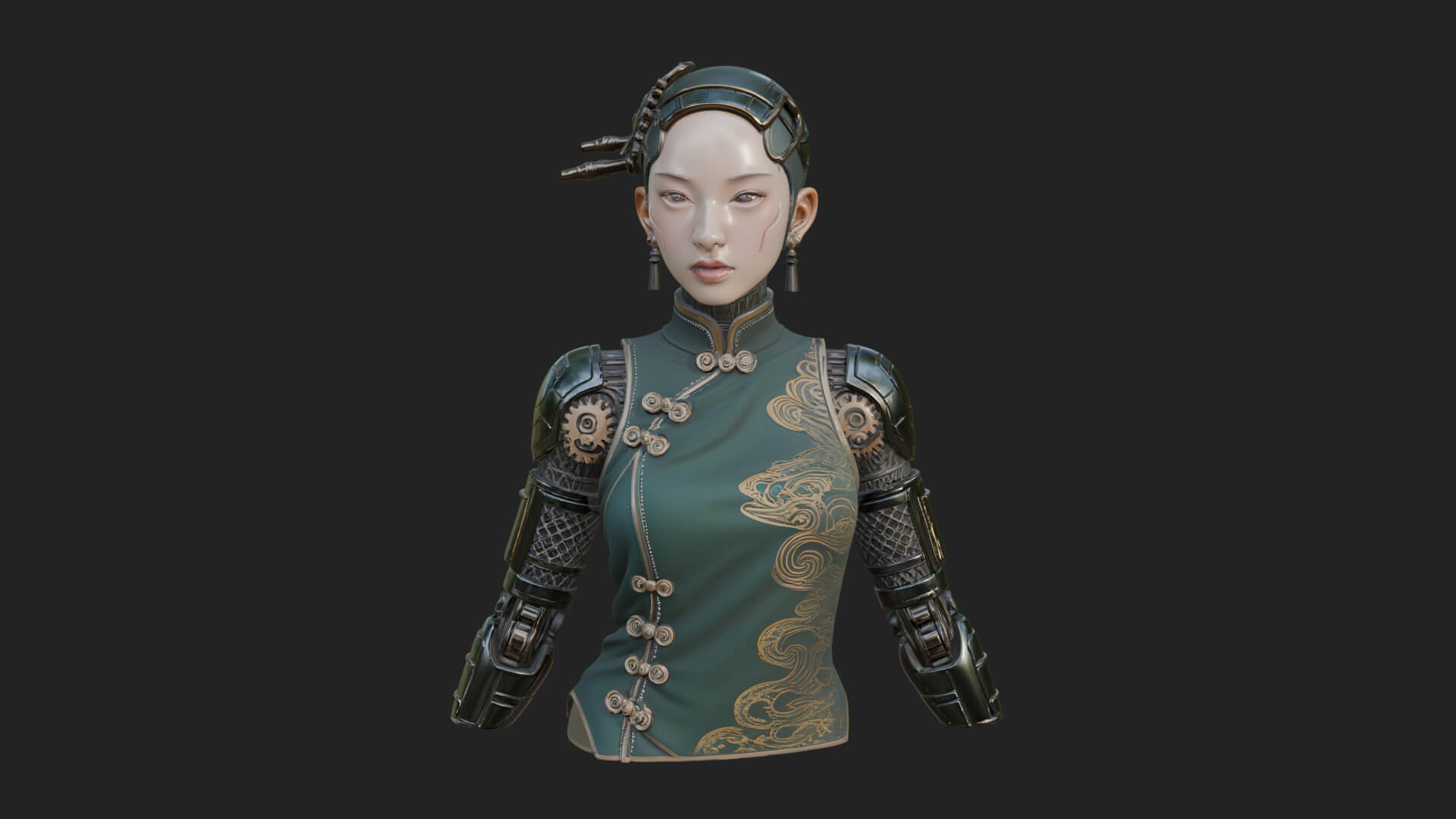 Steampunk Lady Bust Statue Design 14 3D Print Model 3D Model
