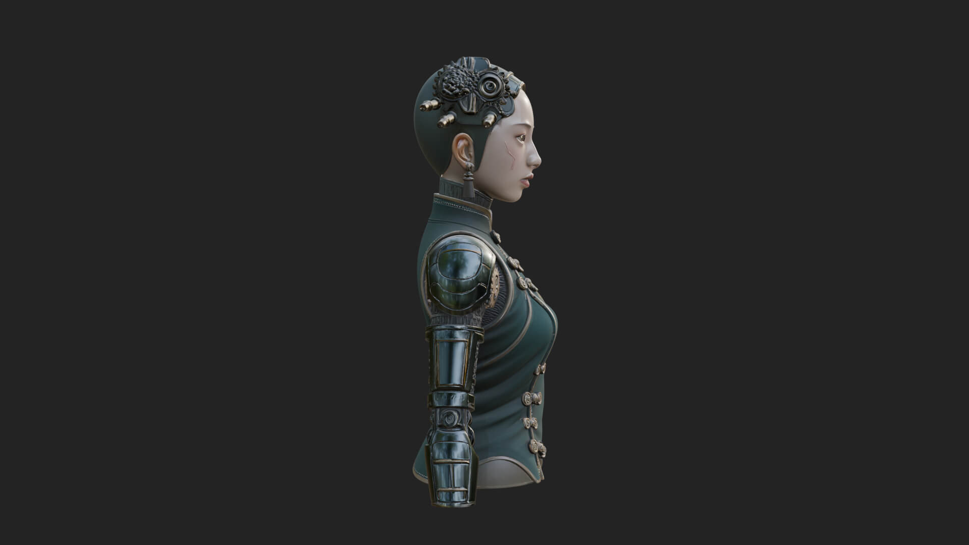 Steampunk Lady Bust Statue Design 14 3D Print Model 3D Model