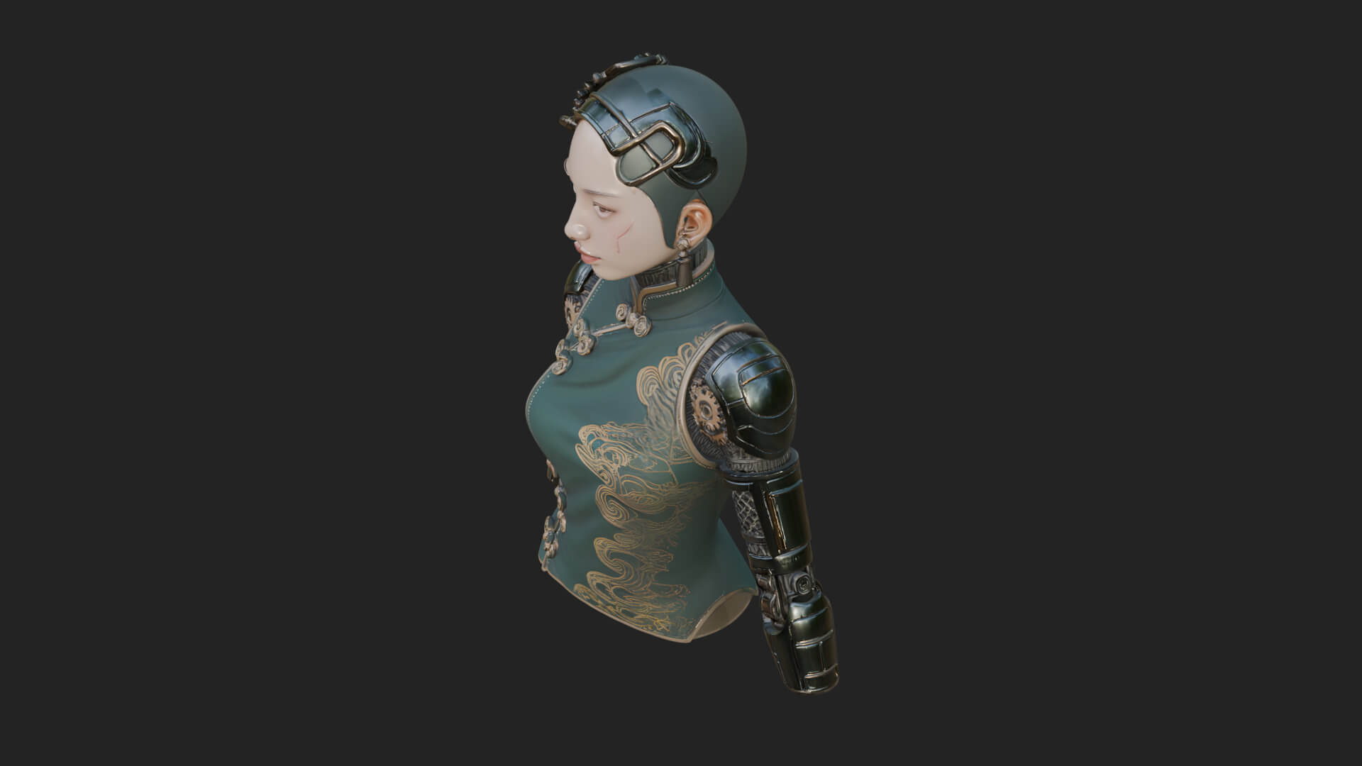 Steampunk Lady Bust Statue Design 14 3D Print Model 3D Model