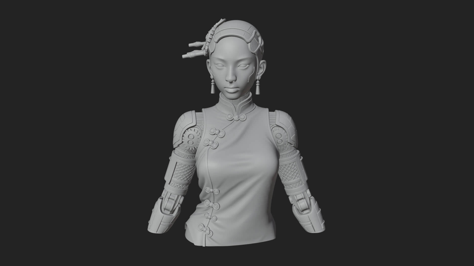 Steampunk Lady Bust Statue Design 14 3D Print Model 3D Model