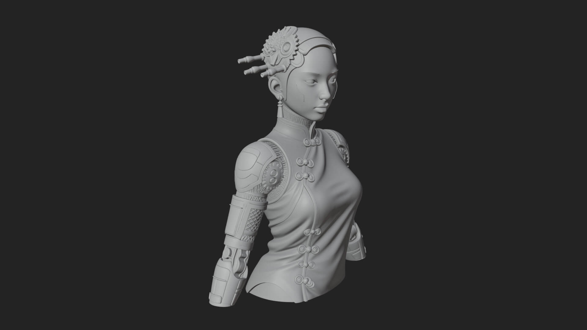 Steampunk Lady Bust Statue Design 14 3D Print Model 3D Model