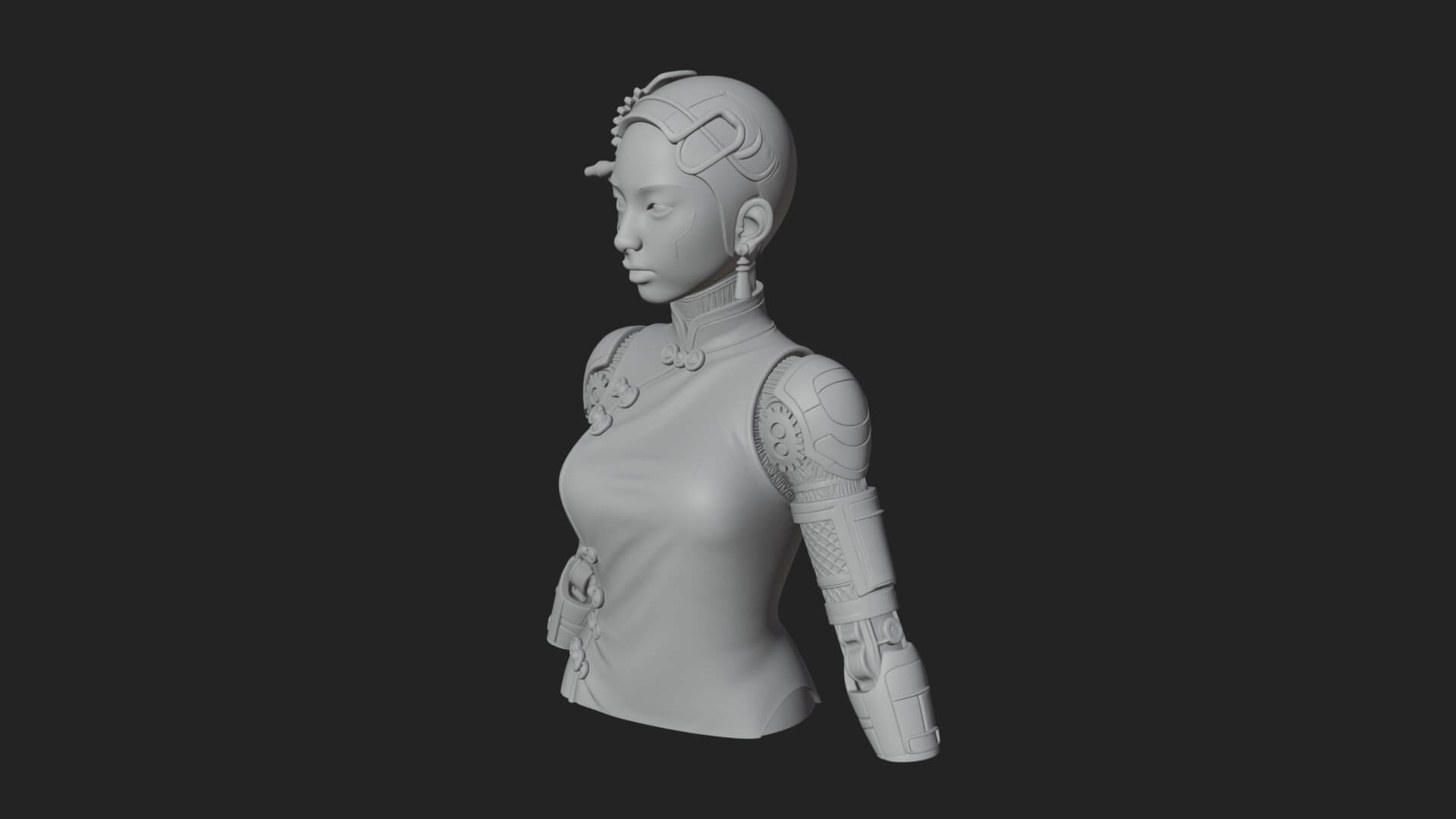 Steampunk Lady Bust Statue Design 14 3D Print Model 3D Model