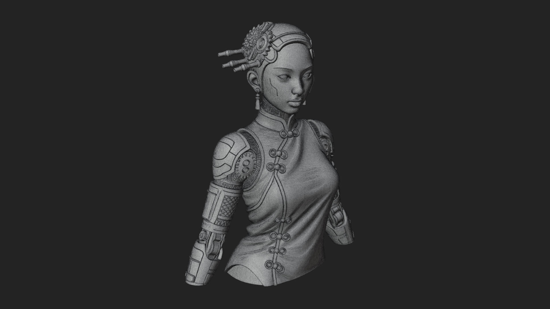 Steampunk Lady Bust Statue Design 14 3D Print Model 3D Model