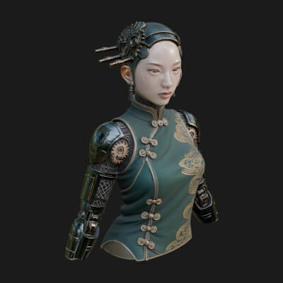 Steampunk Lady Bust Statue Design 14 3D Print Model