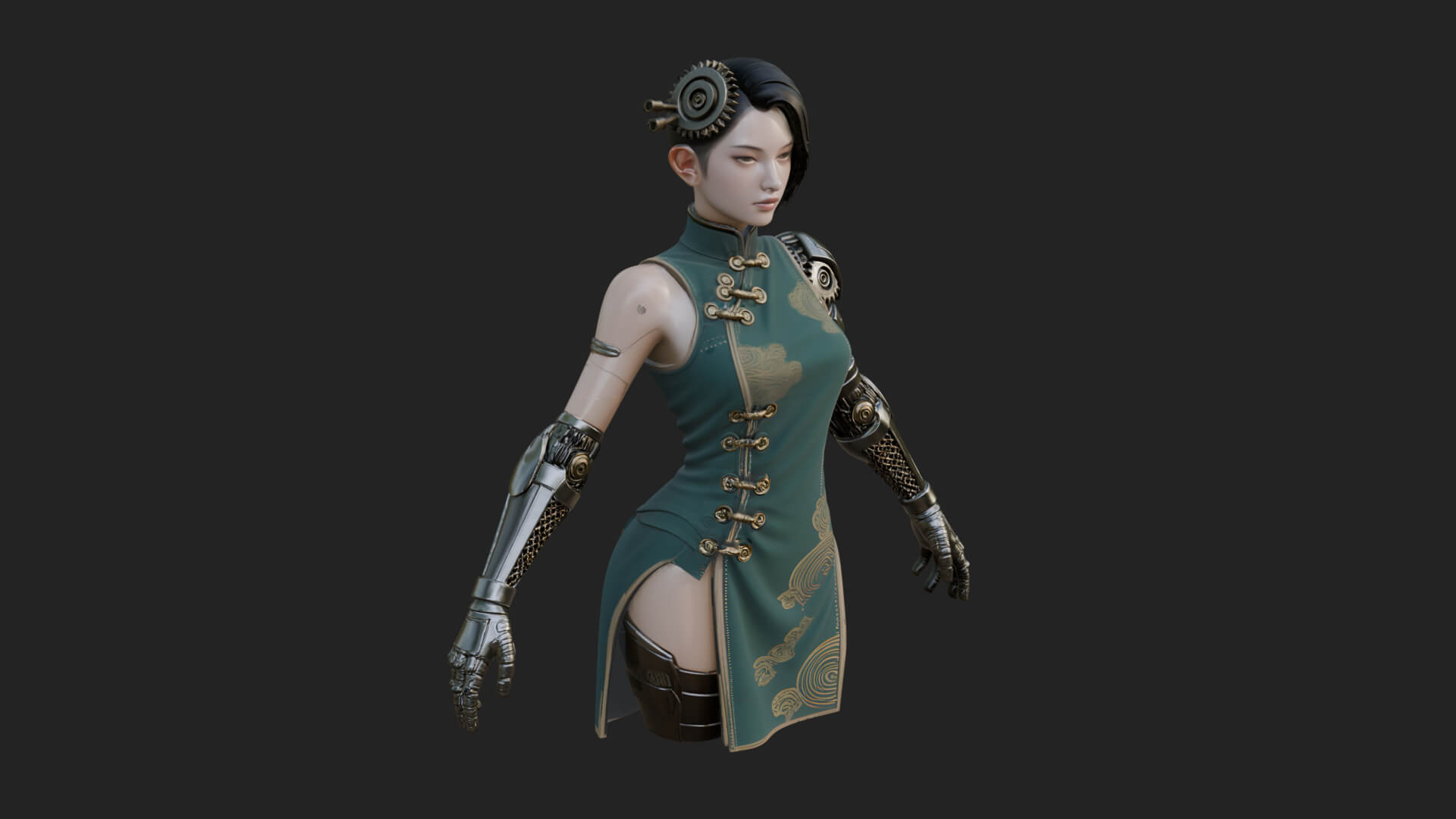 Steampunk Lady Bust Statue Design 15 3D Print Model 3D Model