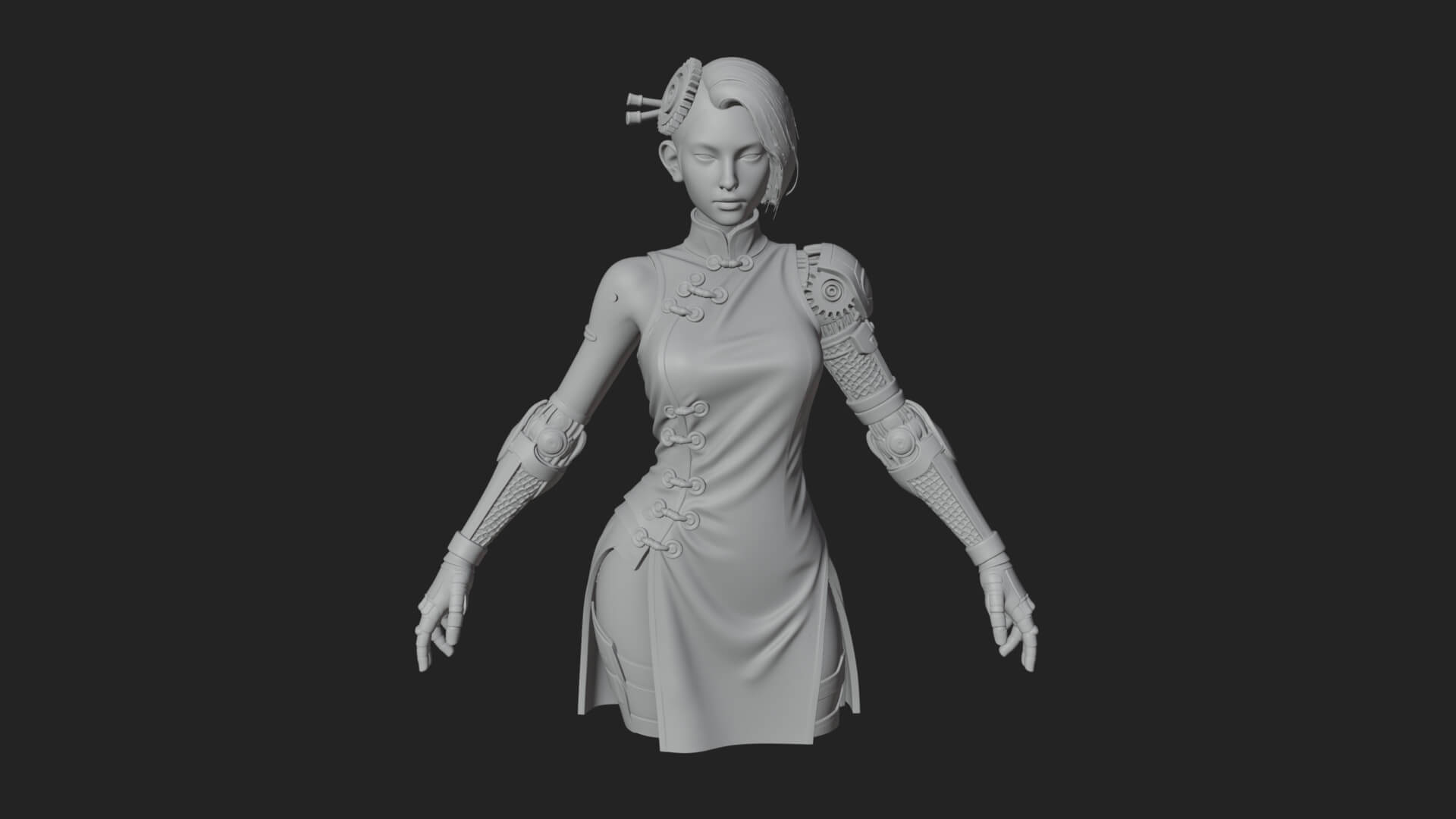 Steampunk Lady Bust Statue Design 15 3D Print Model 3D Model
