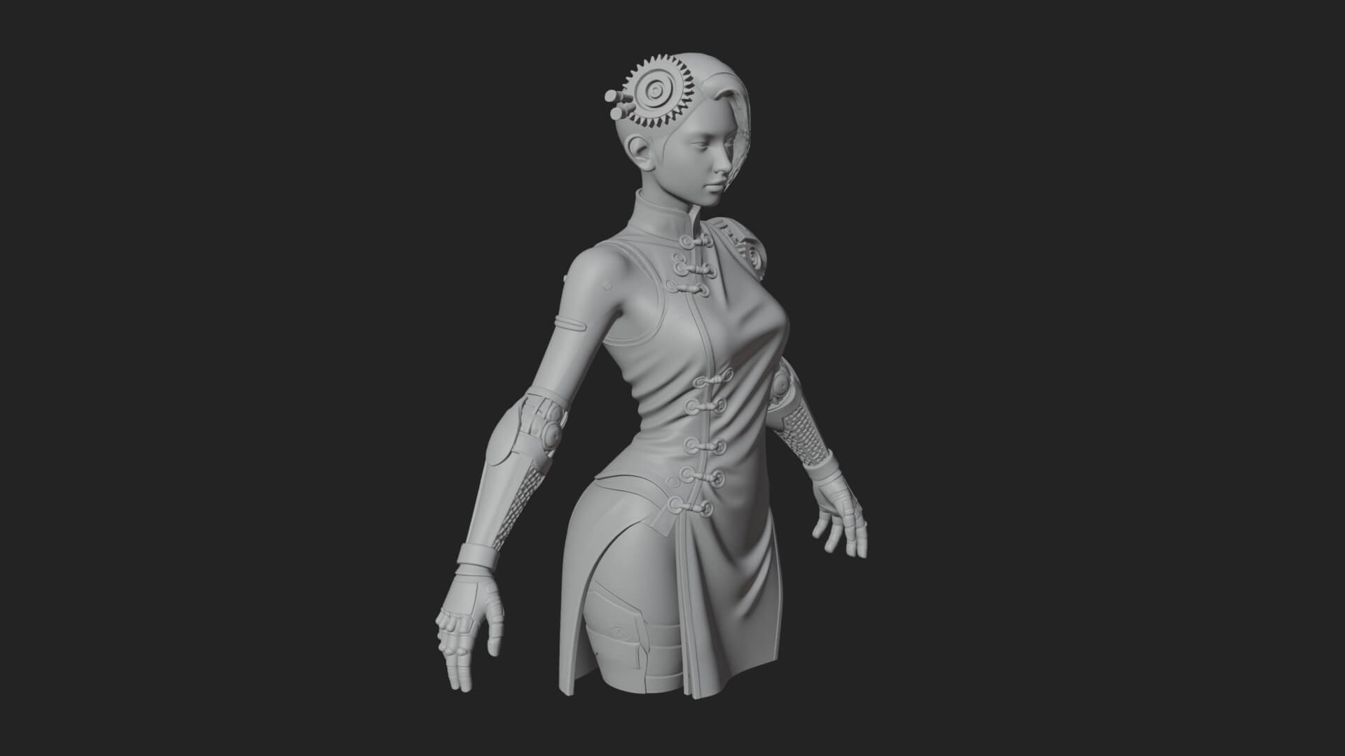 Steampunk Lady Bust Statue Design 15 3D Print Model 3D Model