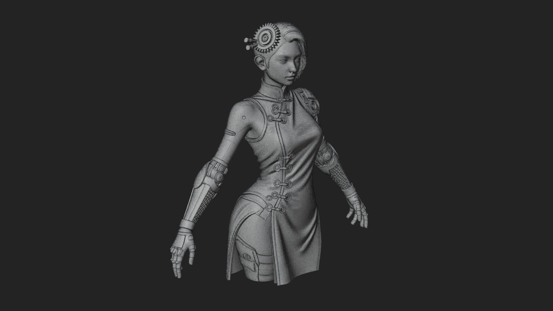Steampunk Lady Bust Statue Design 15 3D Print Model 3D Model
