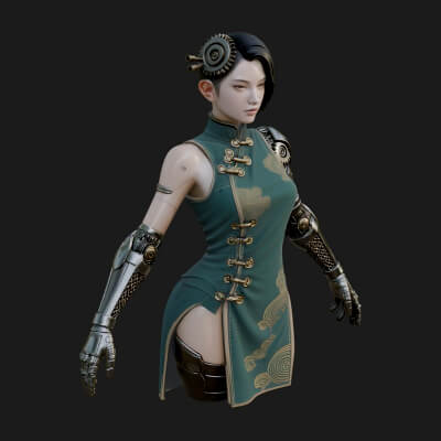 Steampunk Lady Bust Statue Design 15 3D Print Model
