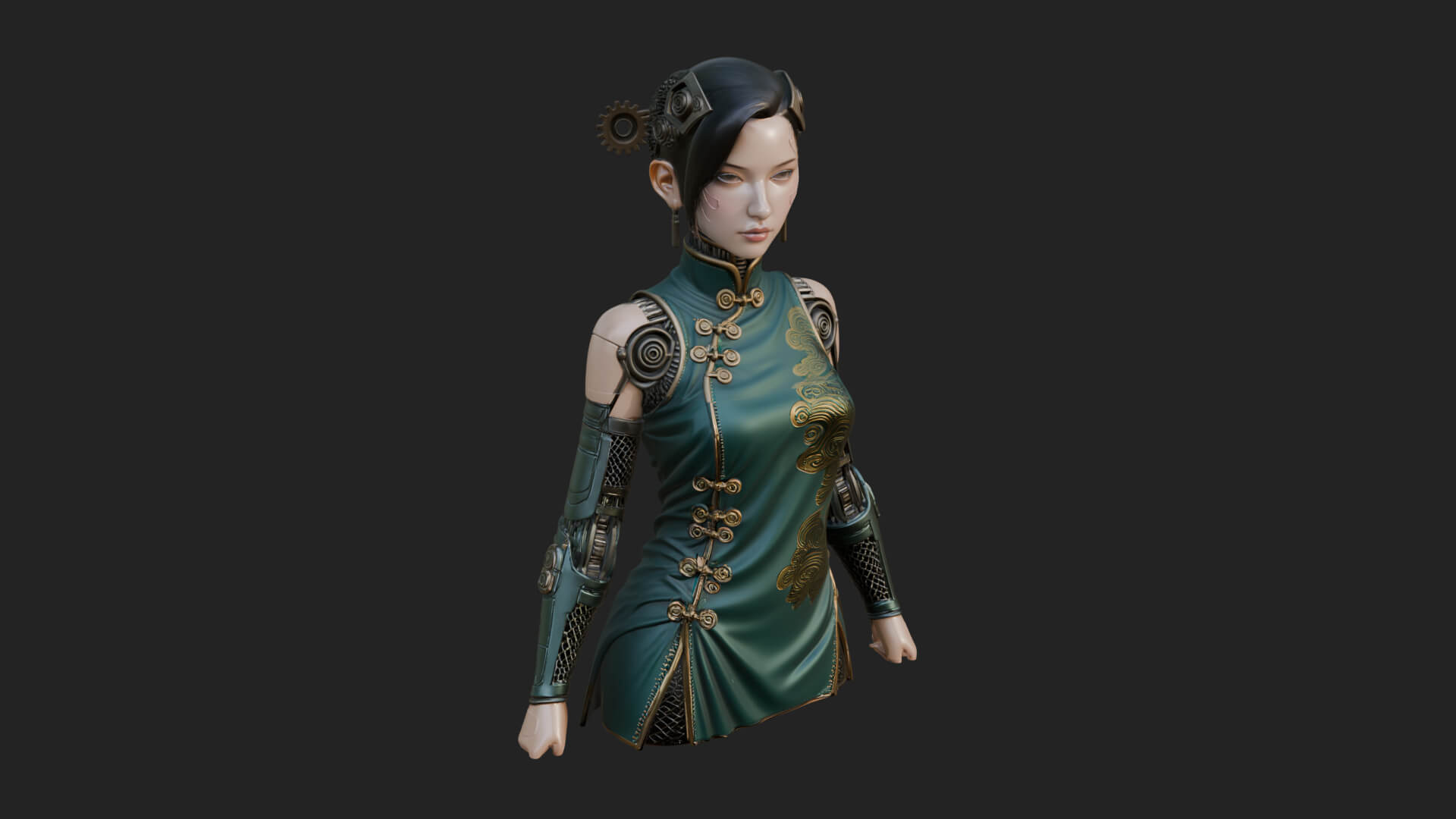 Steampunk Lady Bust Statue Design 16 3D Print Model 3D Model