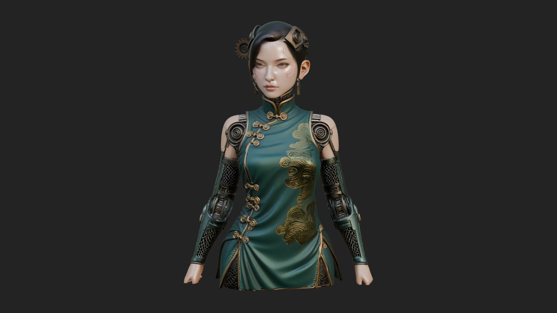 Steampunk Lady Bust Statue Design 16 3D Print Model 3D Model