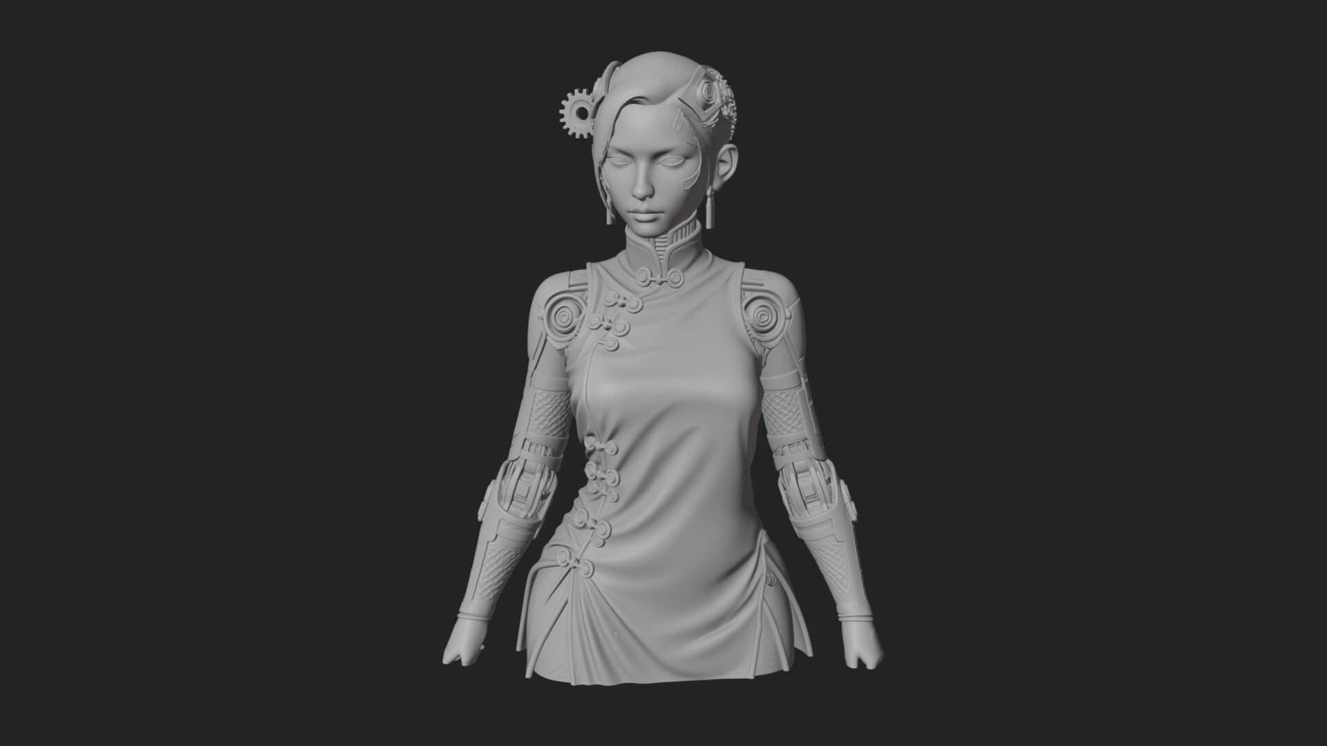 Steampunk Lady Bust Statue Design 16 3D Print Model 3D Model
