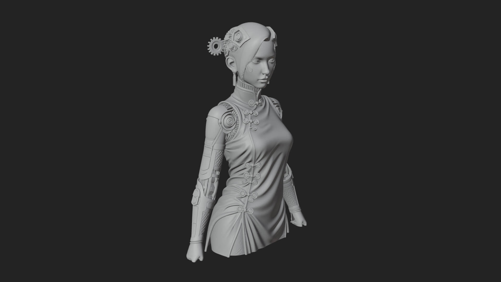 Steampunk Lady Bust Statue Design 16 3D Print Model 3D Model