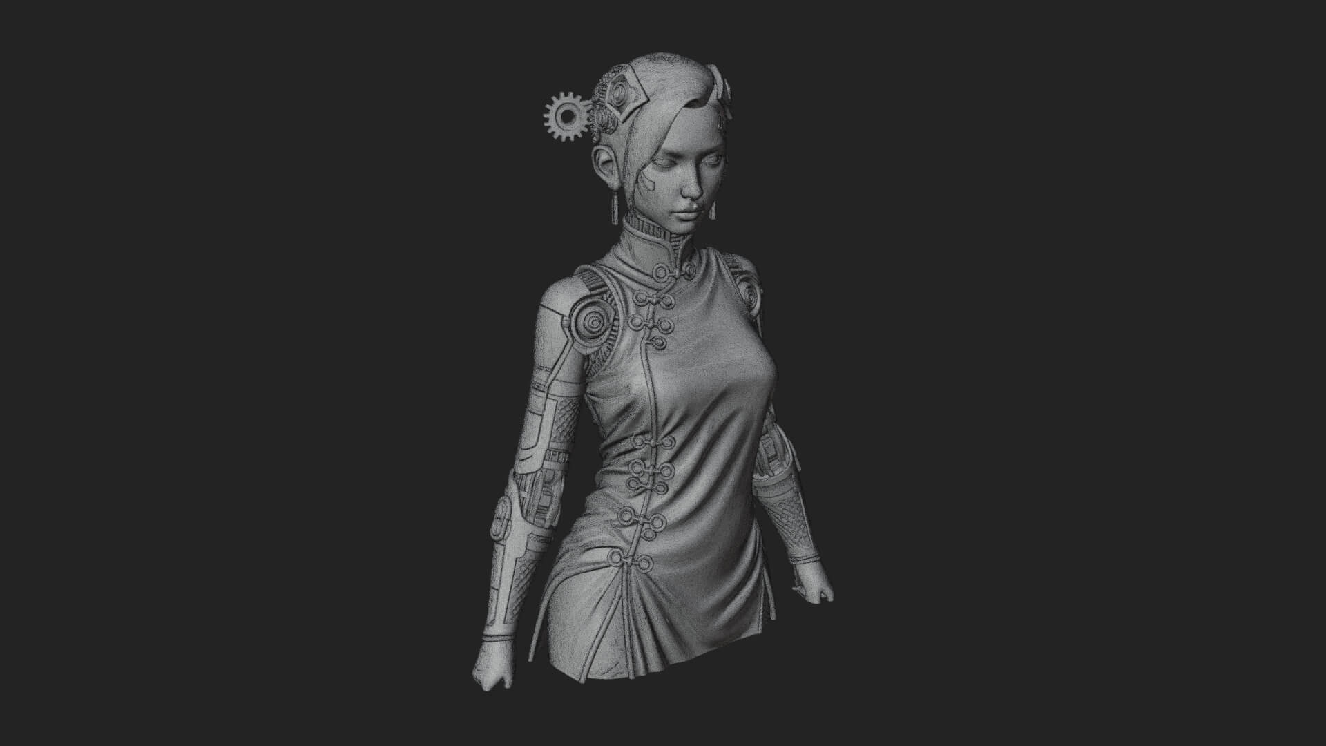 Steampunk Lady Bust Statue Design 16 3D Print Model 3D Model