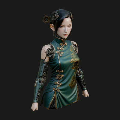 Steampunk Lady Bust Statue Design 16 3D Print Model