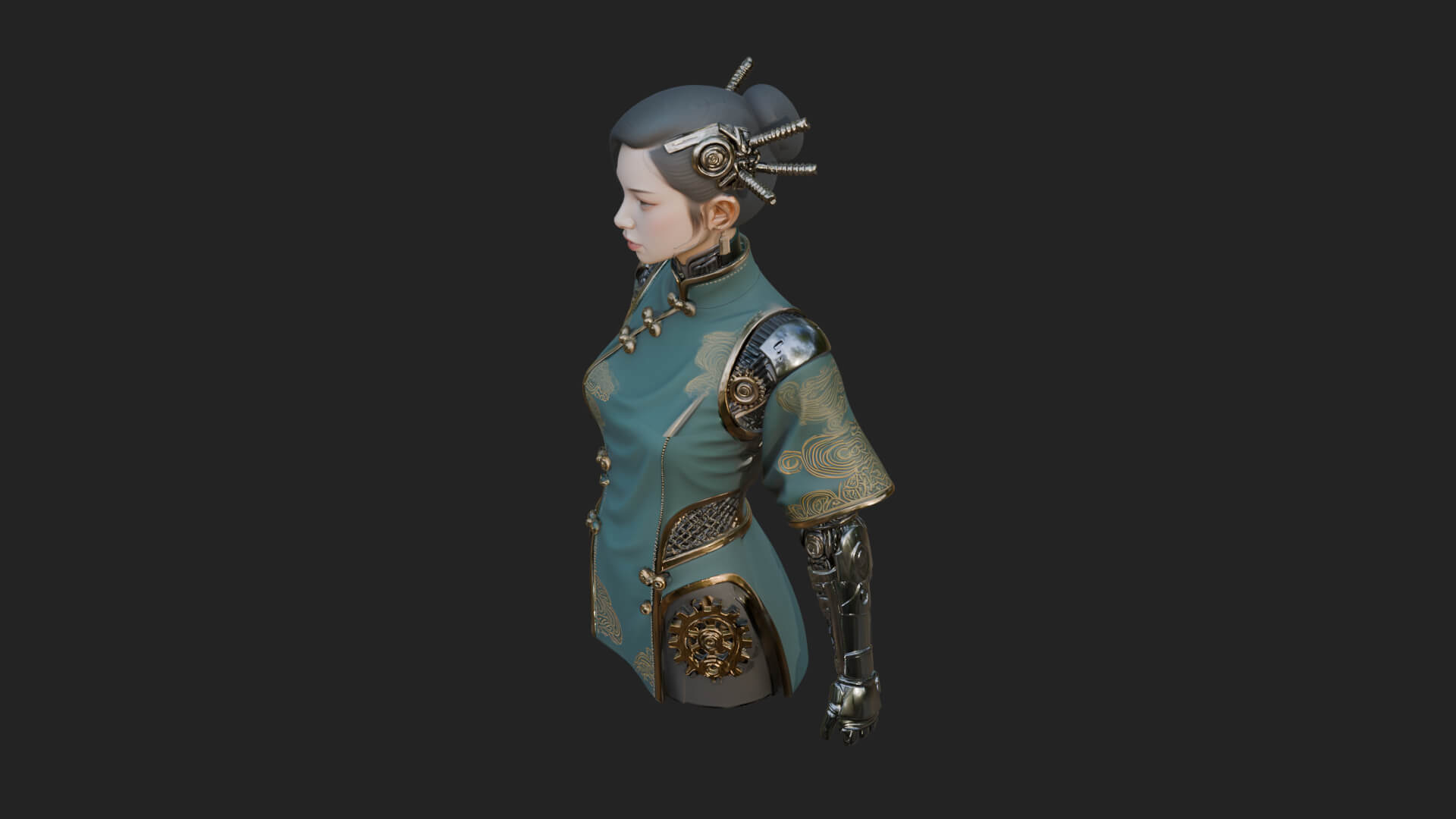 Steampunk Lady Bust Statue Design 17 3D Print Model 3D Model