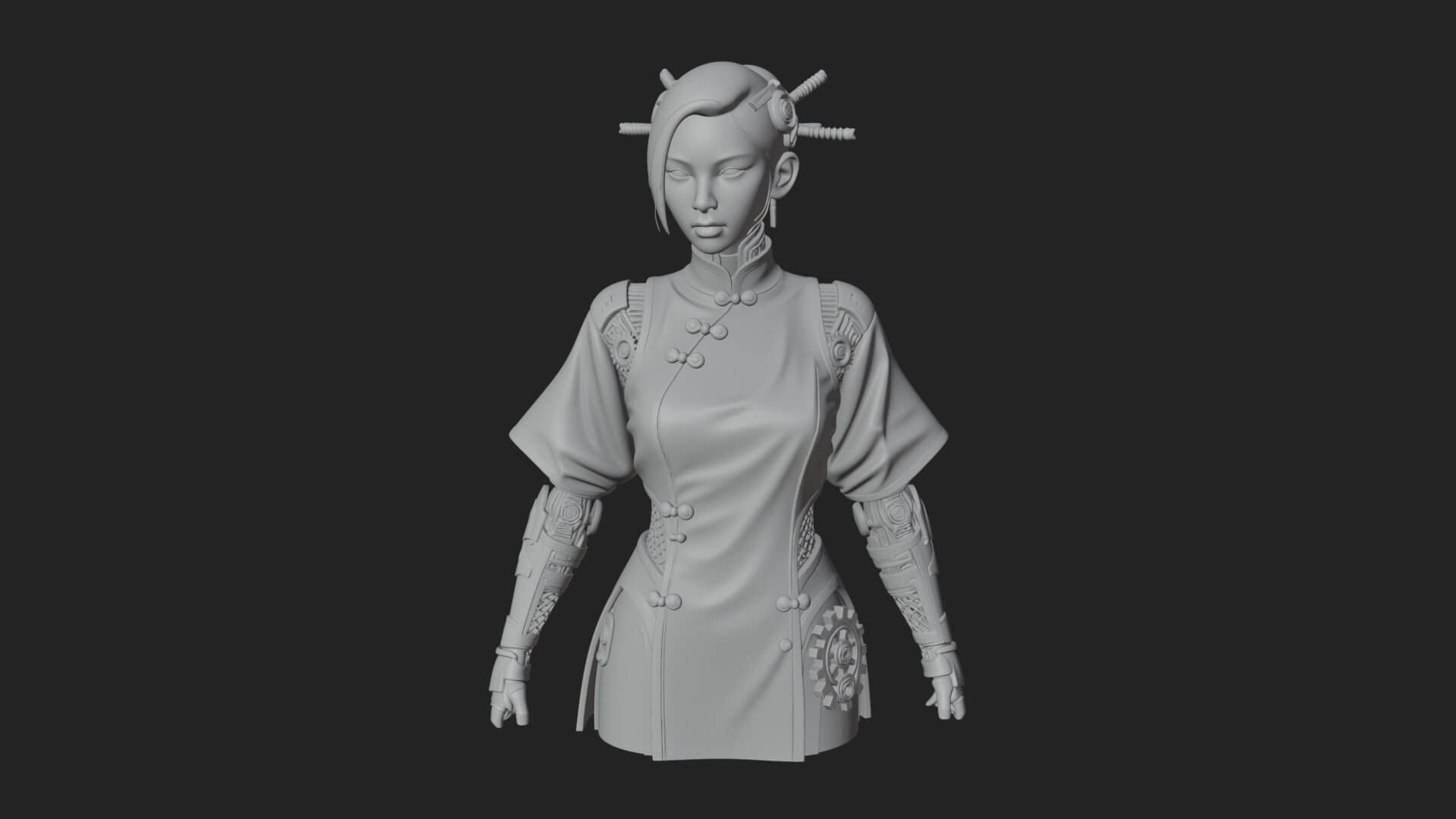 Steampunk Lady Bust Statue Design 17 3D Print Model 3D Model