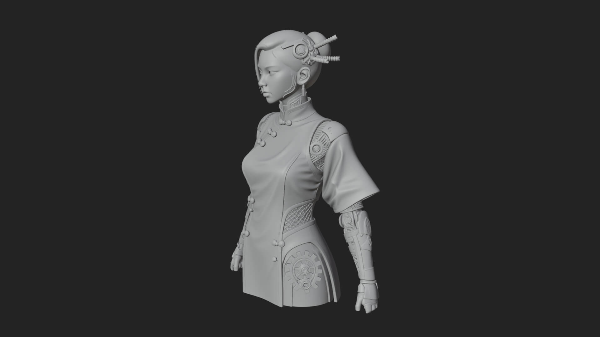 Steampunk Lady Bust Statue Design 17 3D Print Model 3D Model