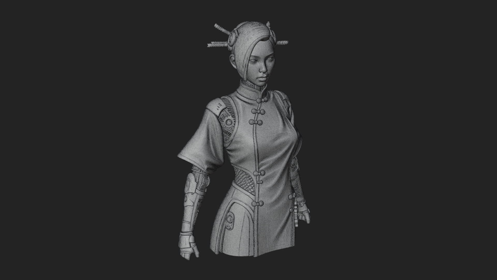 Steampunk Lady Bust Statue Design 17 3D Print Model 3D Model