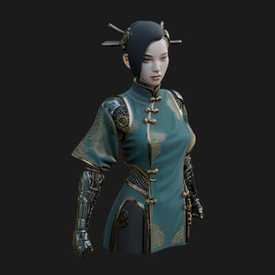 Steampunk Lady Bust Statue Design 17 3D Print Model