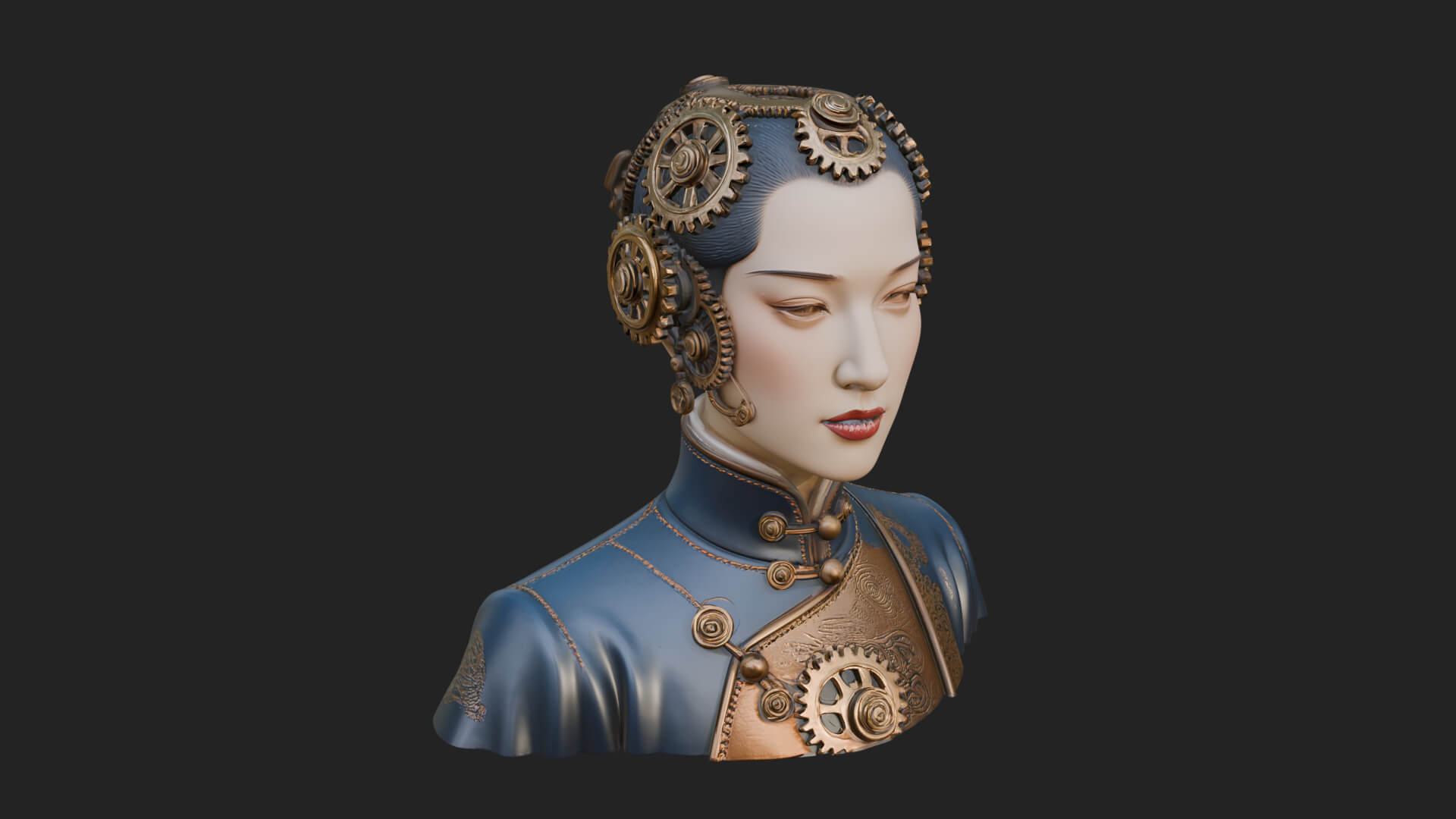 Steampunk Lady Bust Statue Design 2 3D Print Model 3D Model