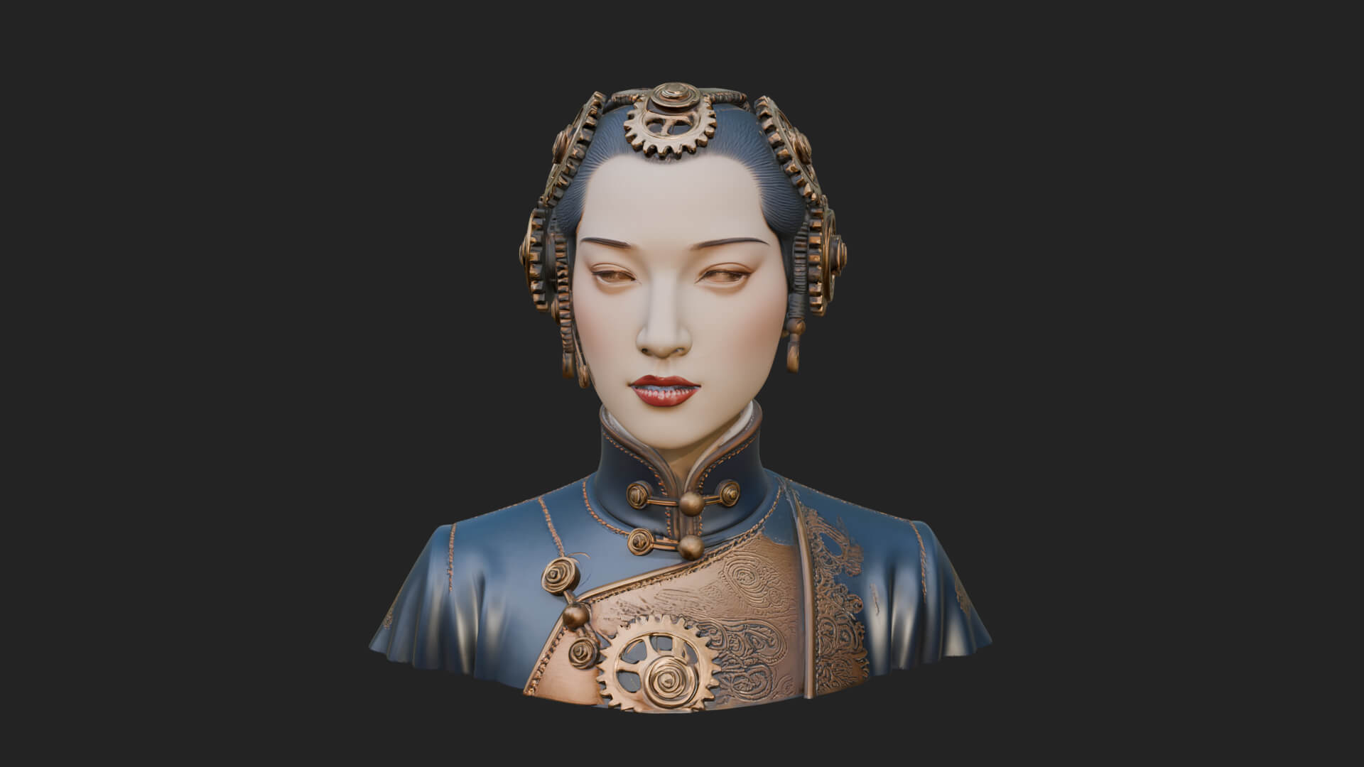 Steampunk Lady Bust Statue Design 2 3D Print Model 3D Model