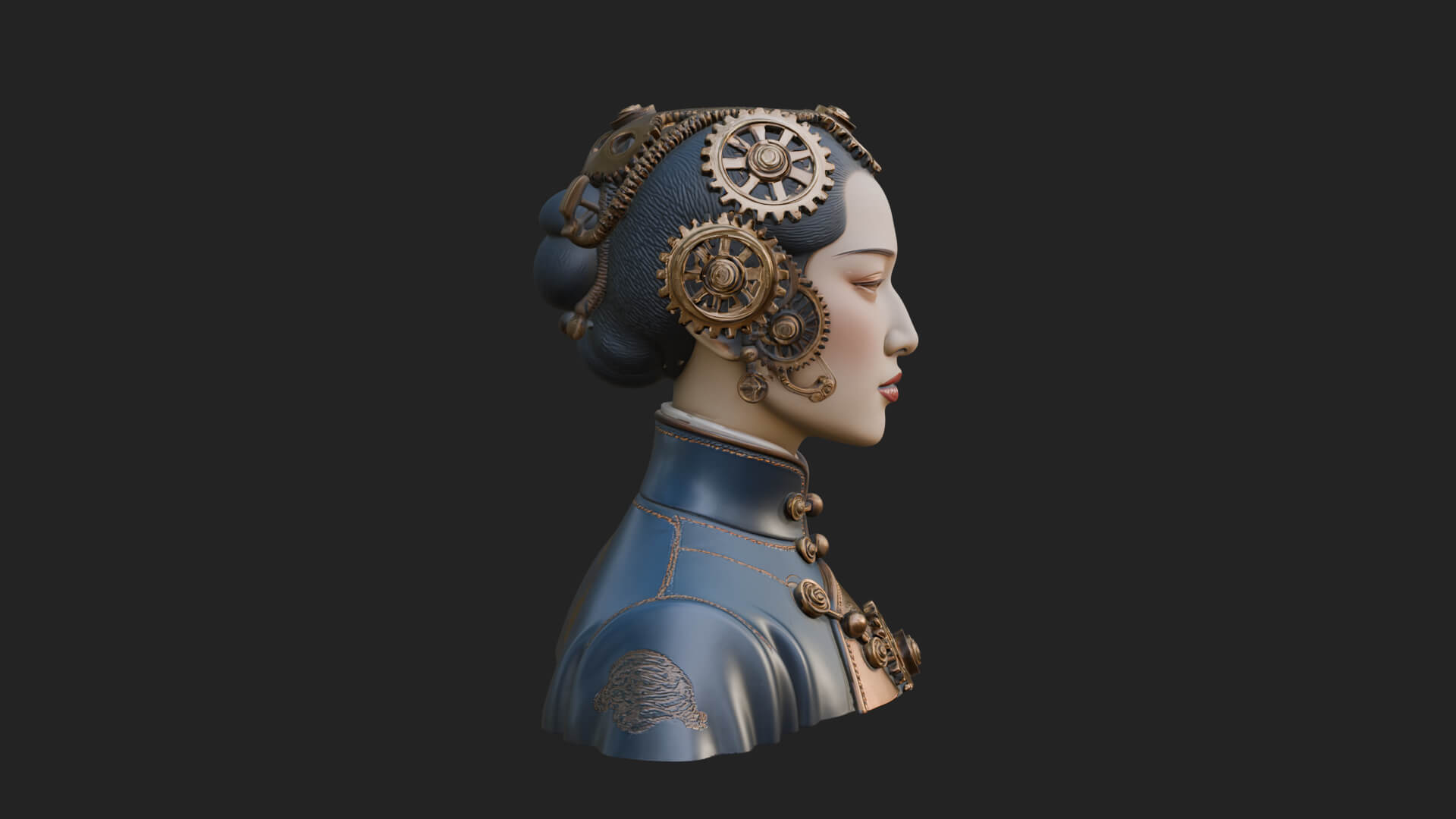 Steampunk Lady Bust Statue Design 2 3D Print Model 3D Model