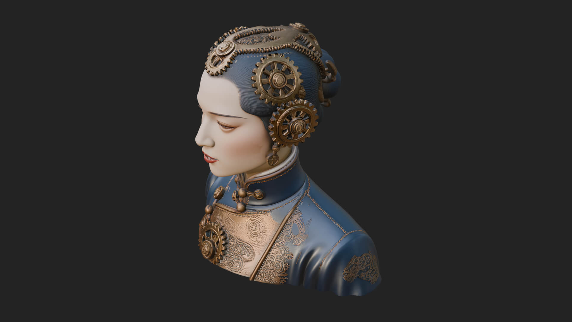 Steampunk Lady Bust Statue Design 2 3D Print Model 3D Model